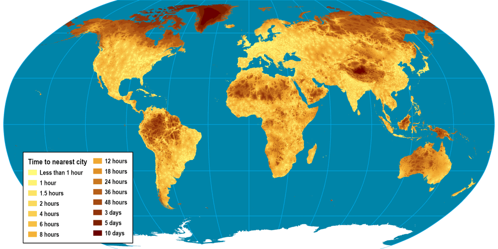 Global Accessibility: Time to the Nearest Large City | The Geography of Transport Systems