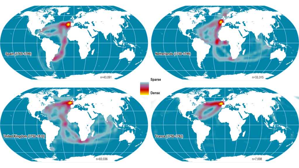 Density of Ship Log Entries, 1750-1810 | The Geography of Transport Systems