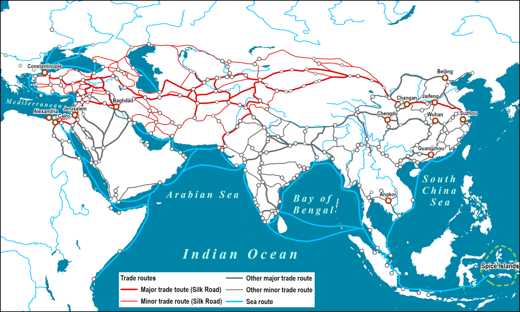 The Silk Road and Arab Sea Routes | The Geography of Transport Systems Map Silk Road