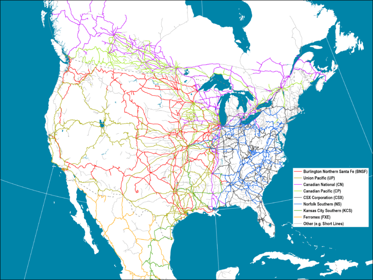 Ownership of Major North American Rail Lines, 2021 | The Geography of Transport Systems Map Rail North America
