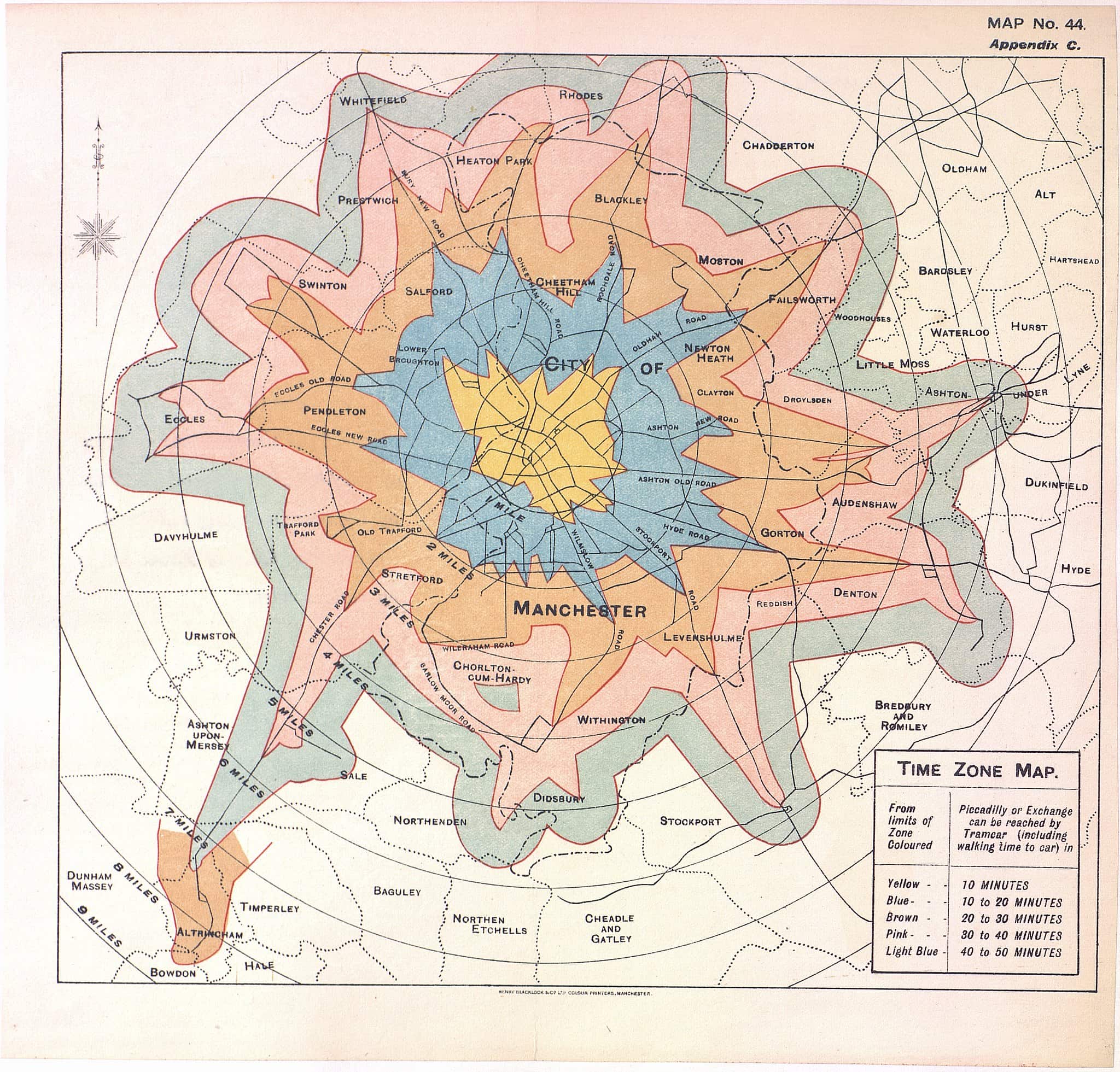 Isochrone Map of Manchester 1917 | The Geography of Transport Systems